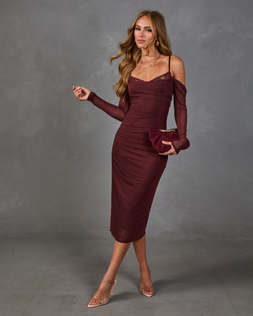 Fayden Mesh Lace Off the Shoulder Midi Dress