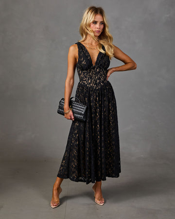 Late Date Flocked Lace Midi Dress