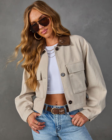Fall Energy Contrast Vegan Leather Collar Utility Jacket