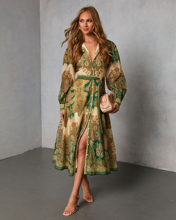 Olandra Printed Waist Tie Maxi Dress