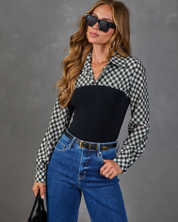 Tomar Plaid Knit Vest Twofer Blouse