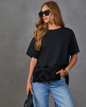 Shawna Cotton Flocked Floral Lace Hem Top