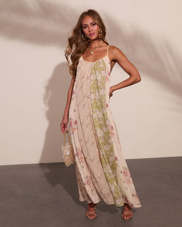 Daytime Glow Floral Color Block Maxi Dress