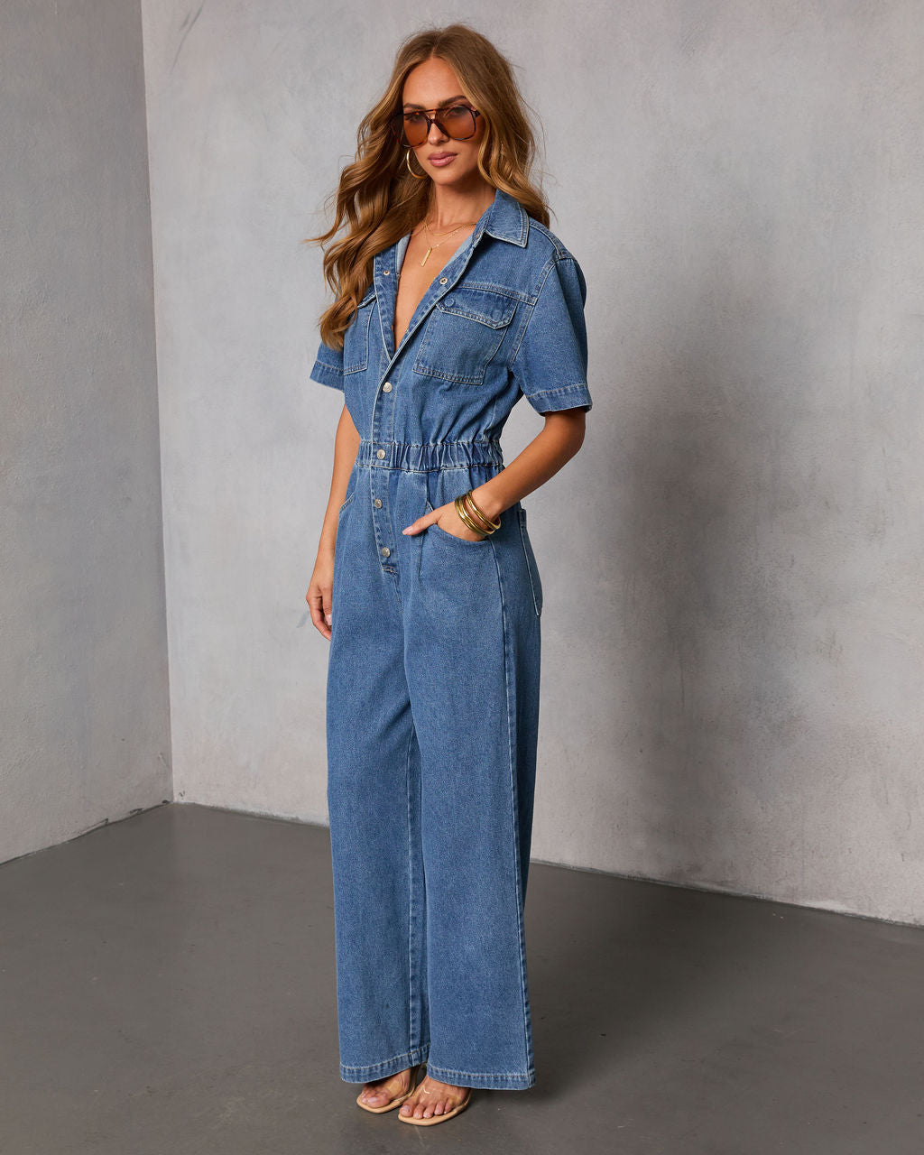 Shelina Short Sleeve Denim Jumpsuit – VICI