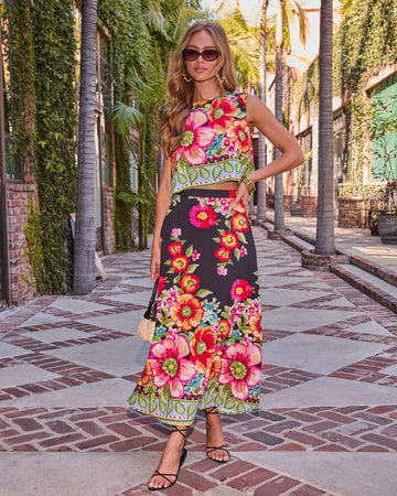 Petal Coast Floral Print Maxi Skirt