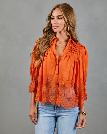 Sun Press Linen Lace Trim Top