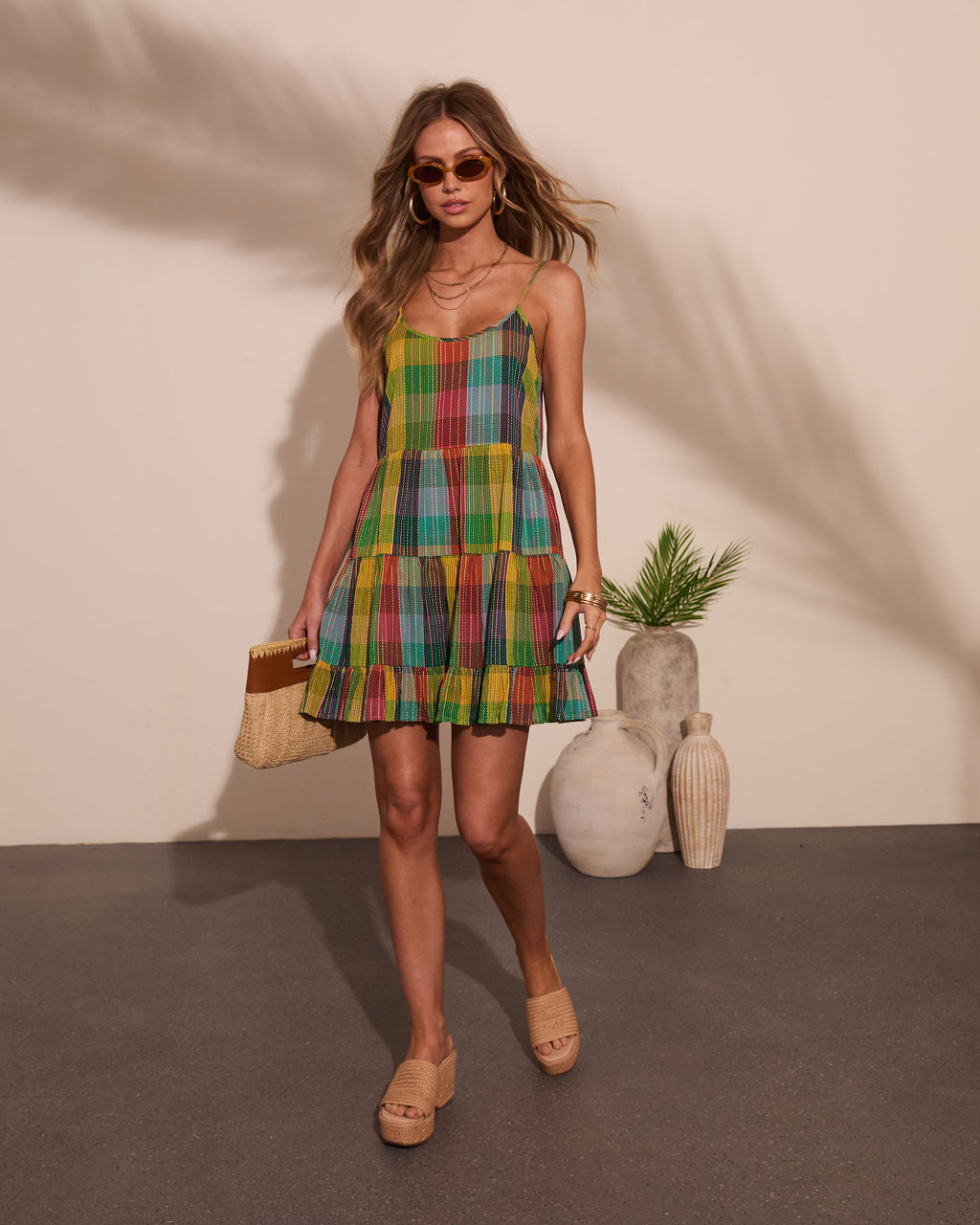 plaid shift mini dress Woodland Jade Plaid Lorna Shift Mini Dress S / Jade Multi