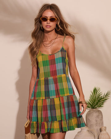 Solivra Shift Cotton Plaid Mini Dress