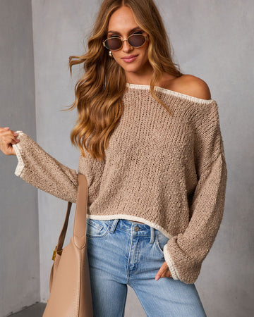 Whisper Frost Knit Contrast Trim Sweater