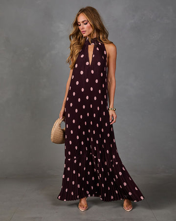 Charm School Polka Dot Halter Neck Maxi Dress