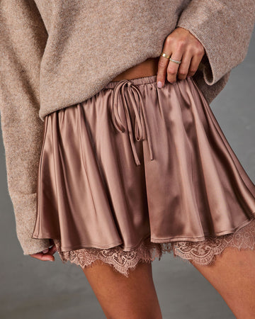 Golden Solace Satin Lace Trim Skort