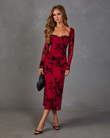 Ellie Mesh Flocked Floral Midi Dress