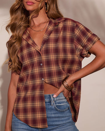 Daily Classic Plaid Short Sleeve Button Down Top