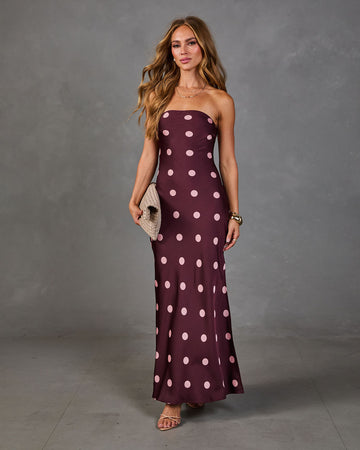 Fable Darling Satin Polka Dot Maxi Dress