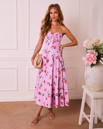 Petal Halo Strapless Floral Maxi Dress