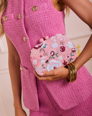 Dewy Garden Floral Sequin Clutch
