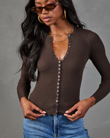 Amiah Ribbed Scallop Trim Long Sleeve Top