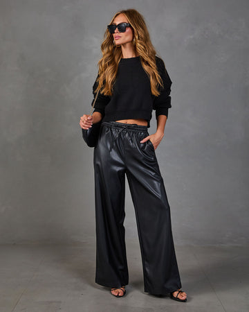 Steffan Vegan Leather Drawstring Waist Wide Leg Pants