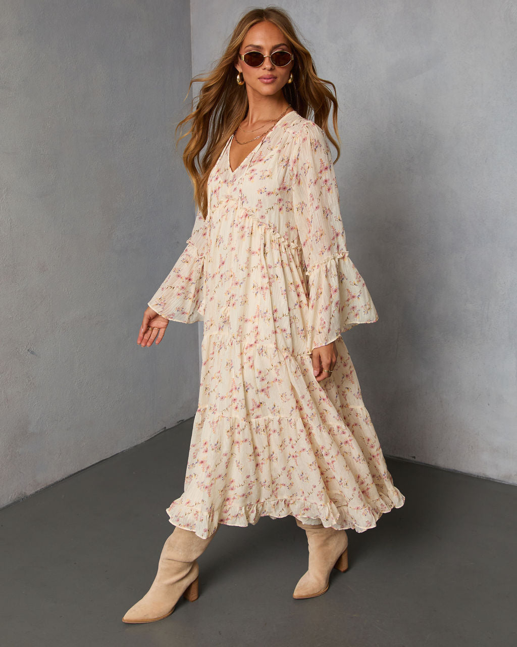 https://www.vicicollection.com/products/maxi-dress-with-bell-sleeves Bailey Long Sleeve Floral Maxi Dress  VICI