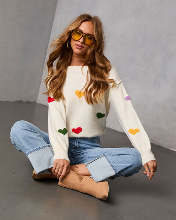 Daily Heartbeat Multicolor Heart Print Sweater