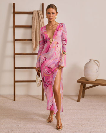 Fluid Shift Abstract Mesh Cover Up Dress