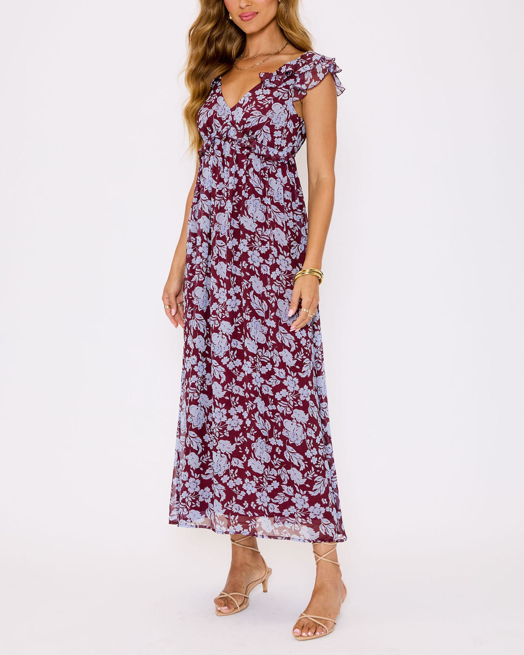 virginia floral ruffle maxi slip dress Virginia Floral Ruffle Maxi Slip Dress