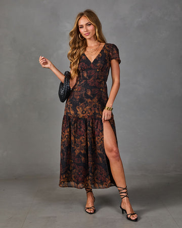 Coming Up Roses Floral Chiffon Maxi Dress