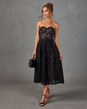Moonlit Belle Floral Lace Midi Dress