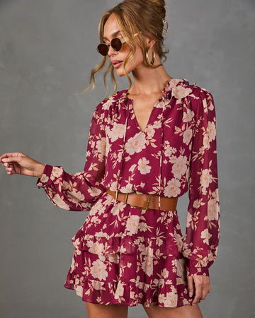 Charleston Waist Tie Floral Mini Dress