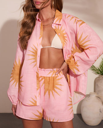 Sunny State Sunburst Button Down Linen Top