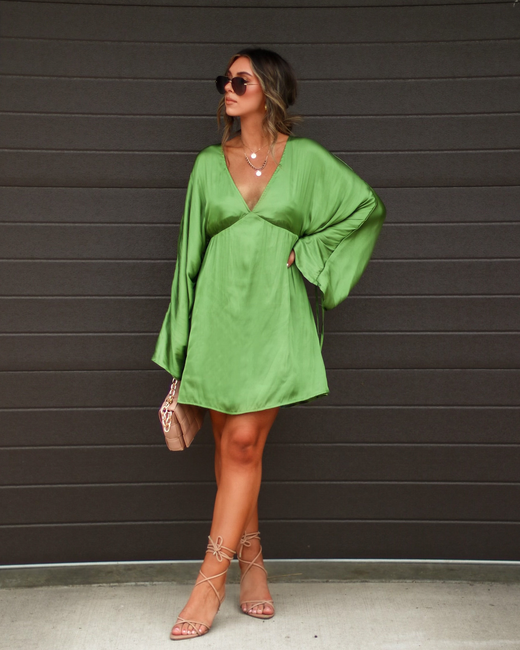 Riana Satin Kimono Sleeve Mini Dress VICI
