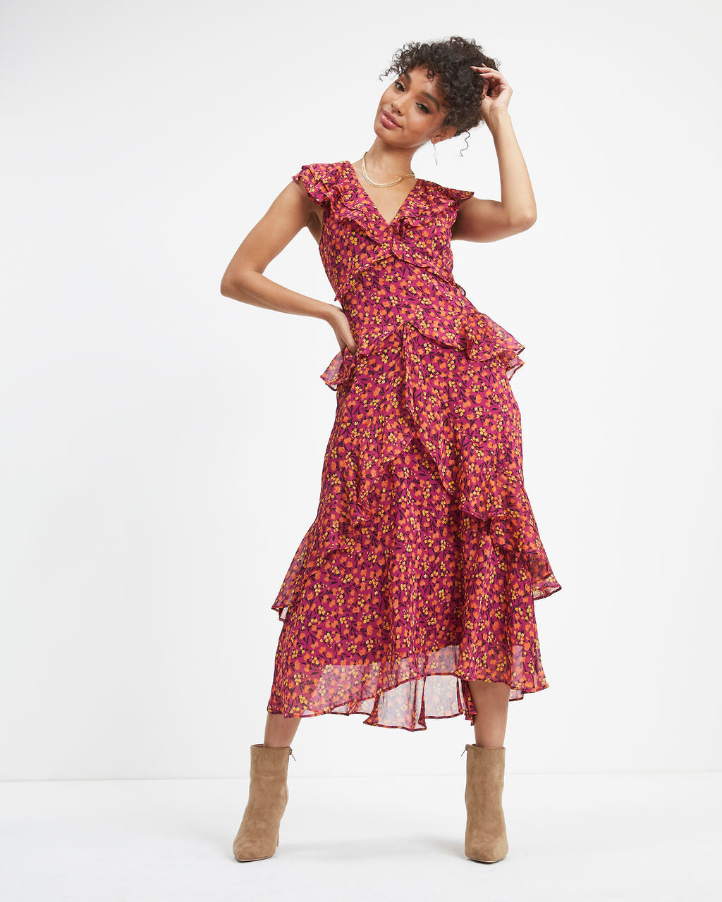 Autumn Wishes Floral Tiered Midi Dress