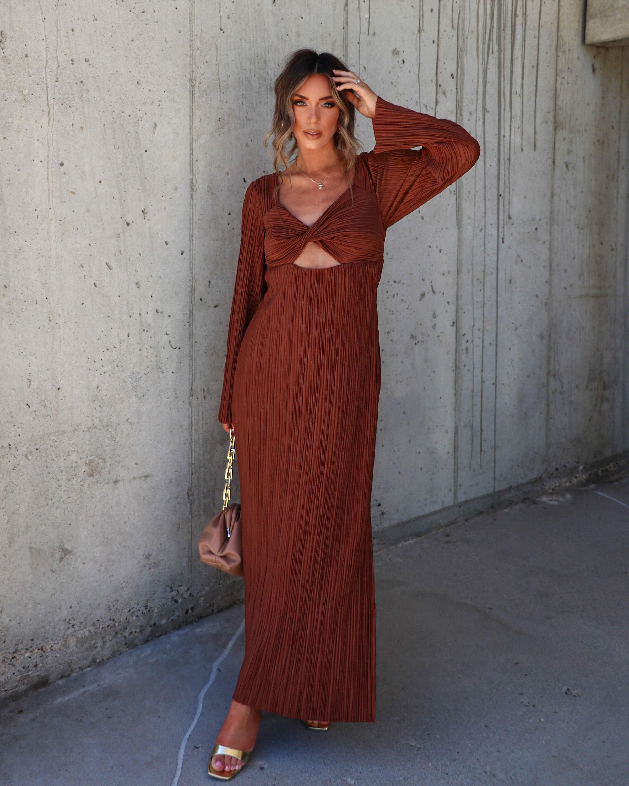 harvest nights plisse empire maxi dress Grand Entrance Plisse Cutout Maxi Dress – VICI