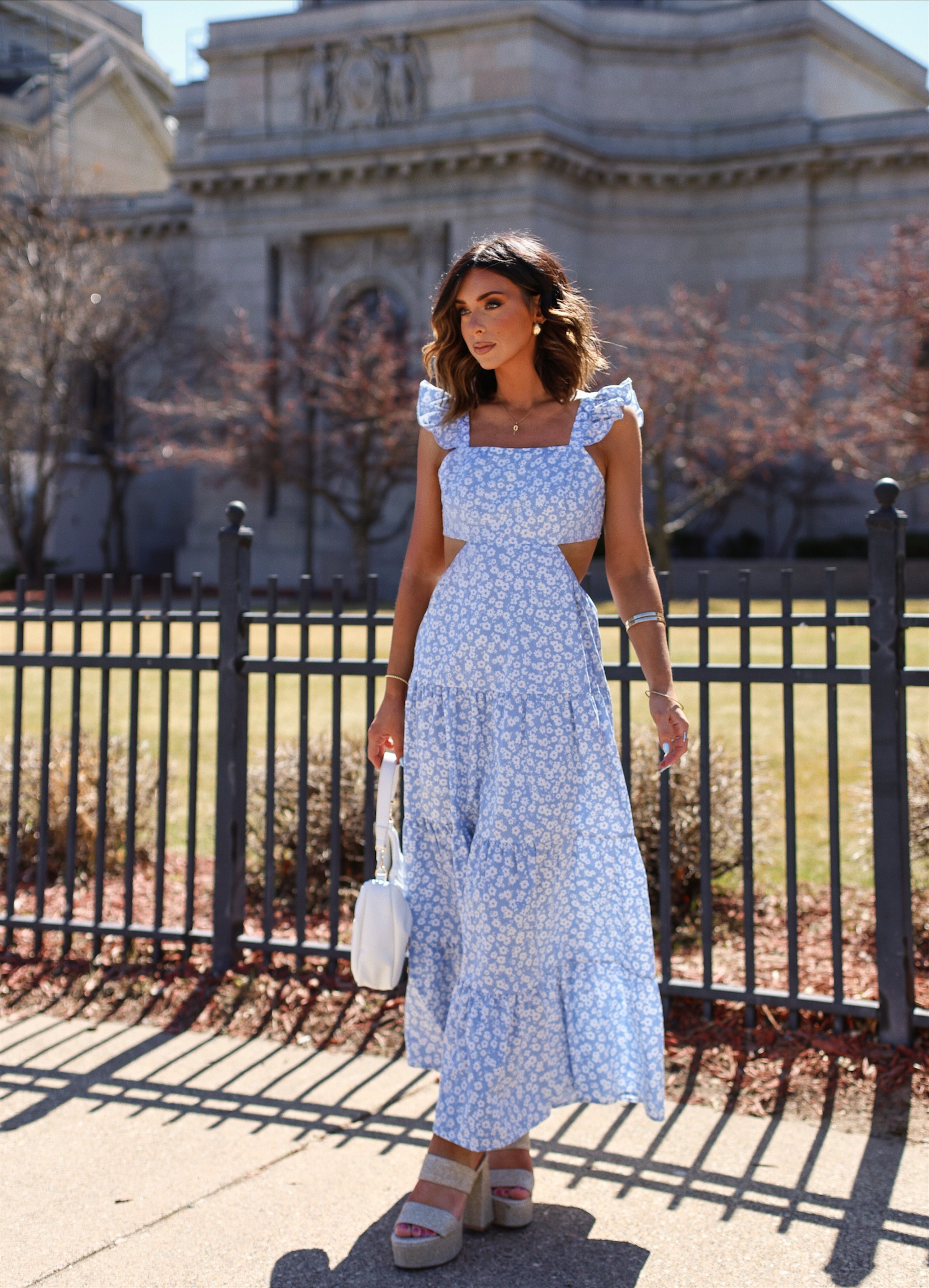 Cordelia Tiered Cut Out Back Floral Maxi Dress VICI Cordelia Tiered Cut Out Back Floral Maxi Dress VICI
