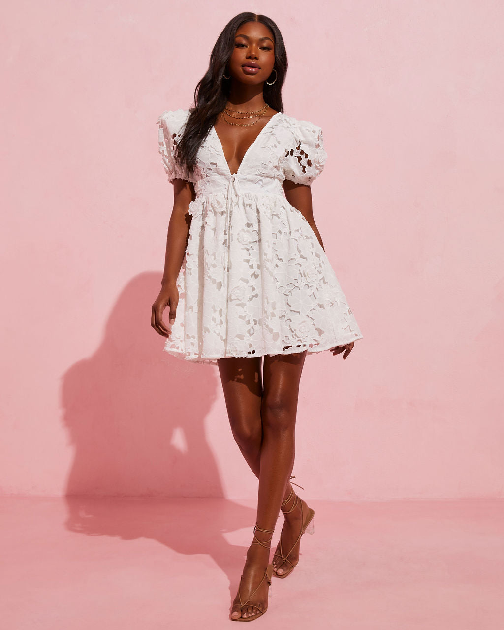 Soft Whisper Lace Puff Sleeve Mini Dress VICI Soft Whisper Lace Puff Sleeve Mini Dress VICI