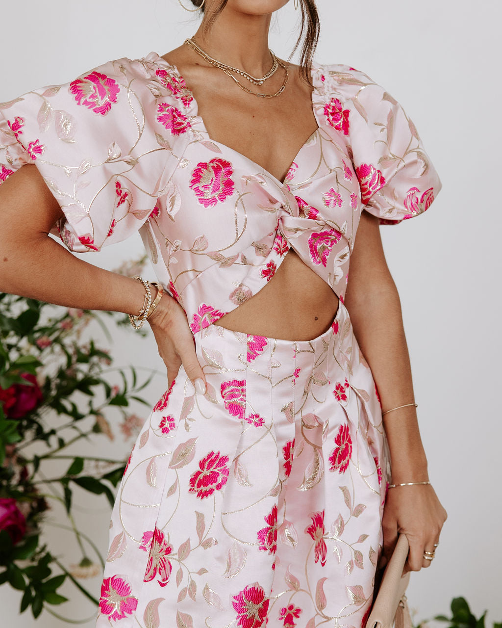 Marie Anne Floral Puff Sleeve Cutout Mini Dress VICI Marie Anne Floral Puff Sleeve Cutout Mini Dress VICI