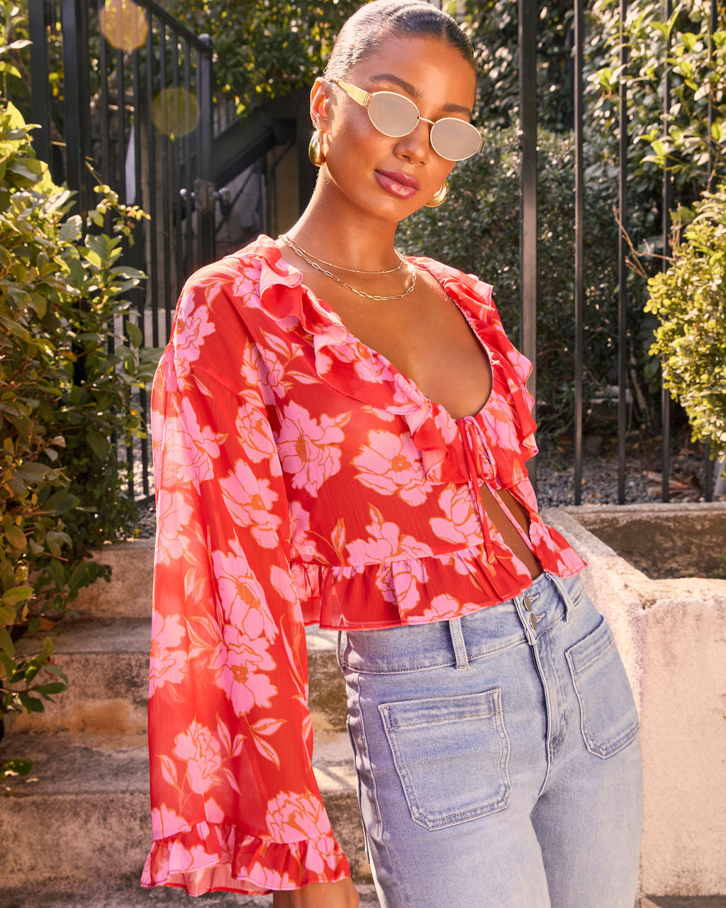 Lovers Bloom Floral Ruffle Blouse – VICI Lovers Bloom Floral Ruffle Blouse – VICI