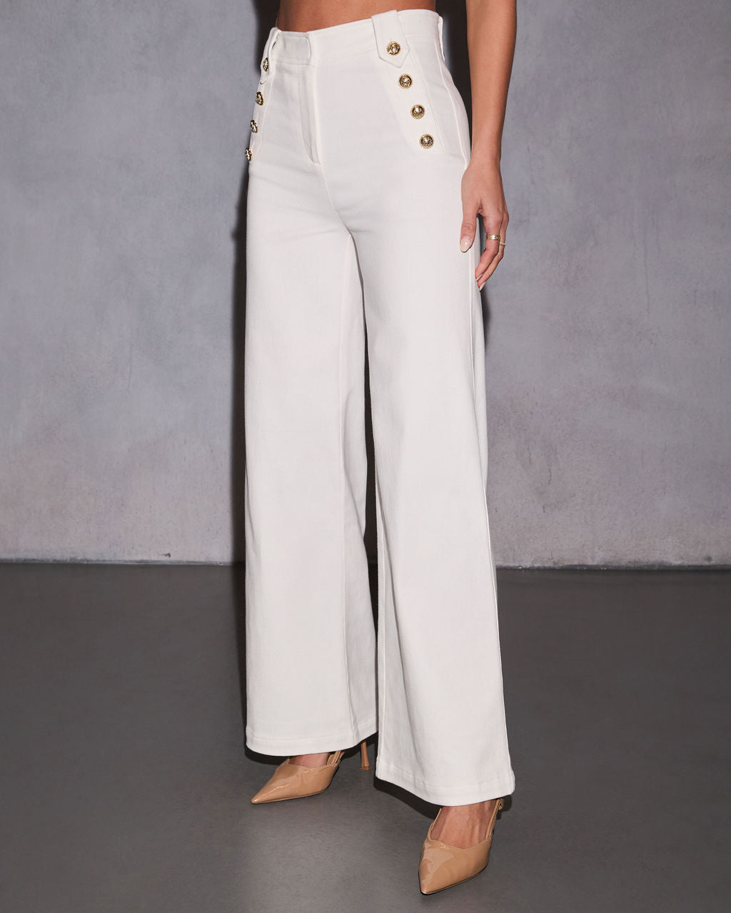 Loranne High Waisted Button Accent Flare Pants  VICI