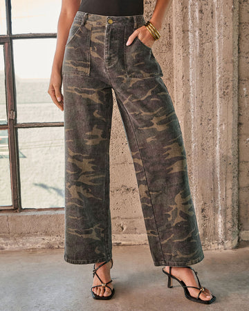 Polished Combat Rigid Straight Leg Camo Print Jeans