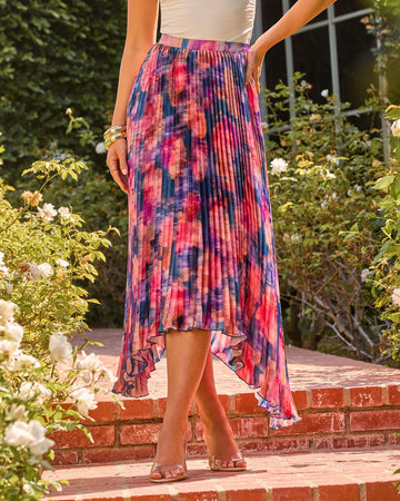 Petal Haven Pleated Floral Midi Skirt