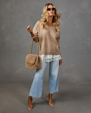 Desert Willow Knit Satin Lace Hem Sweater