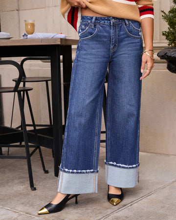 Stylist Stretch High Rise Wide Leg Cuffed Jeans