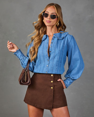 Willow Herb Chambray Ruffle Collar Top