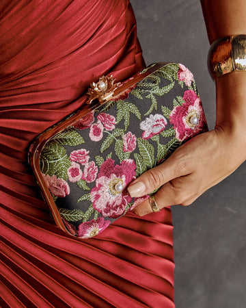 Freesia Embroidered Hard Case Clutch