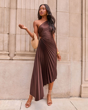 Modern Day Glam One Shoulder Asymmetrical Maxi Dress