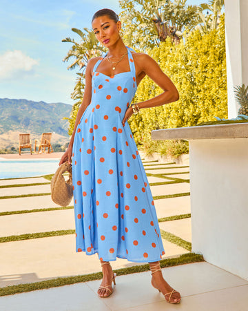 Beach Stroll Polka Dot Halter Midi Dress