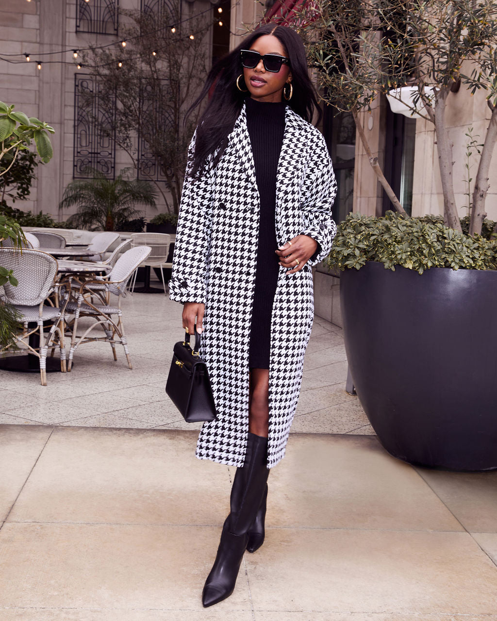 Winter Coat Ladies Houndstooth Coat Houndstooth Long Coat Women