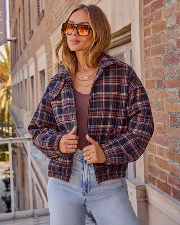 Diane Plaid Funnel Neck Bomber Jacket