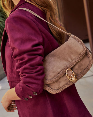 Eva Faux Suede Shearling Trim Shoulder Bag