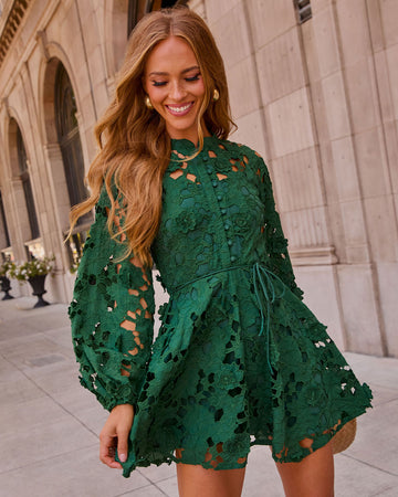 Paulette Floral Crochet Mock Neck Mini Dress